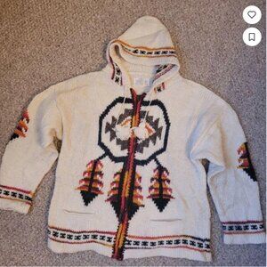 Natives Handknit Aztec Hooded Cardigan Zipper Front Closure size L